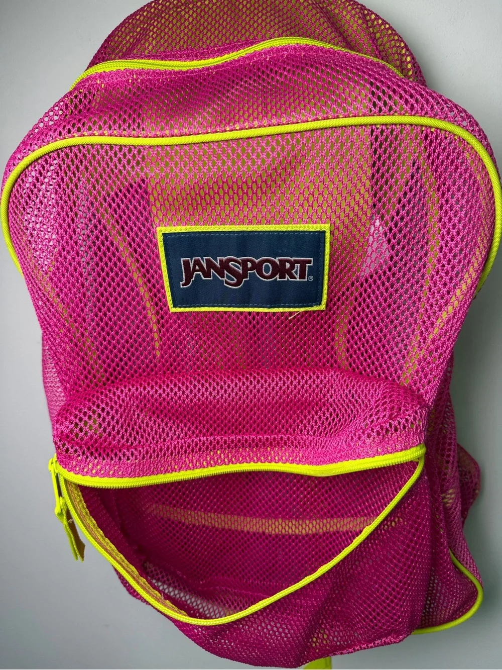 JanSport Mesh Pack Backpack Pink Neon Yellow See-Through Sz OS